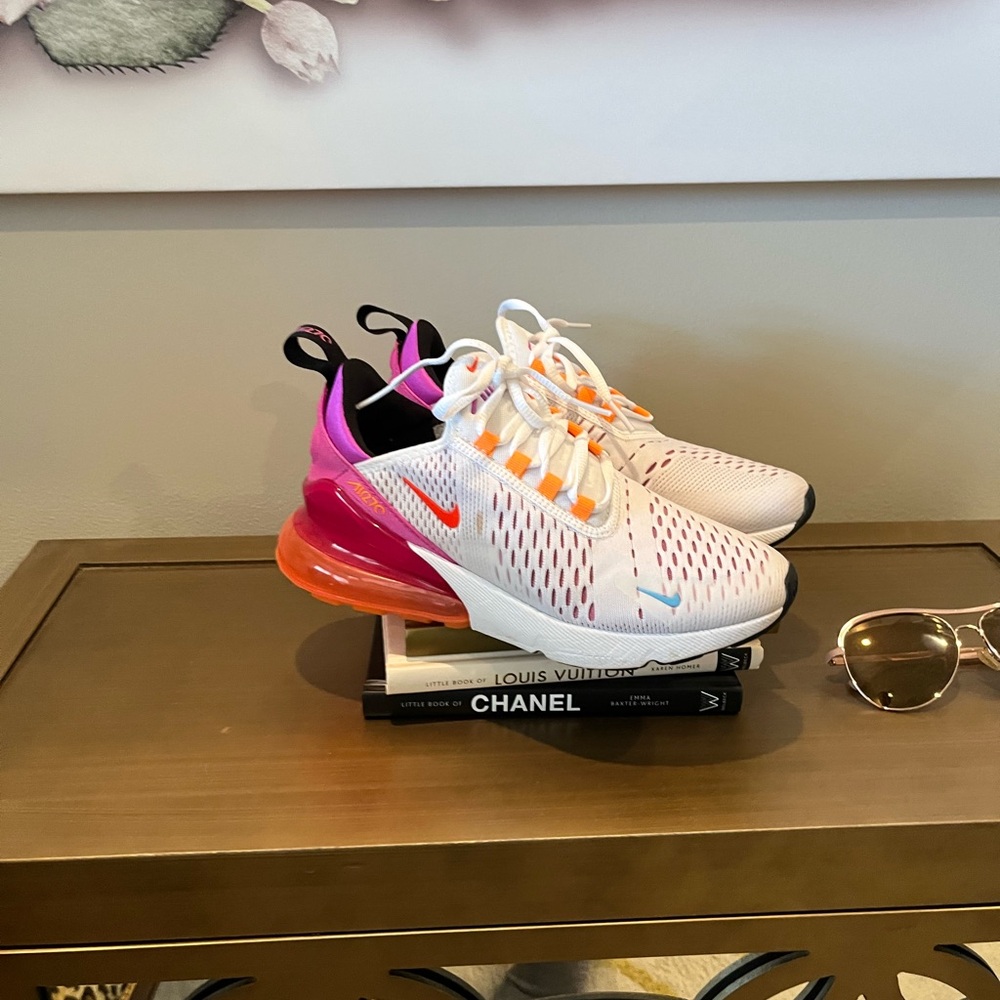 Nike White Sneakers with Pink and Orange Accents